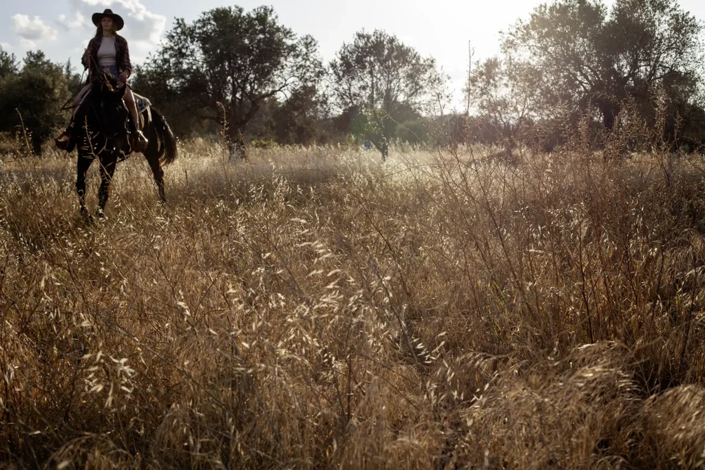 woman riding a horse western trail riding in Cyprus