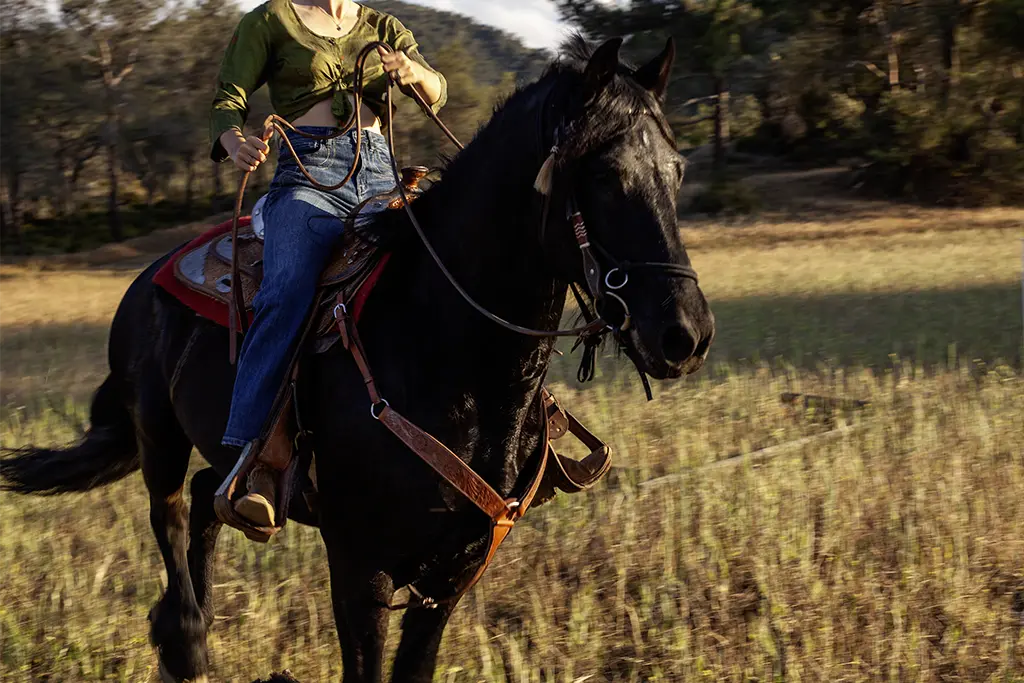 woman on a horse western trail riding at Rock Rose Ranch